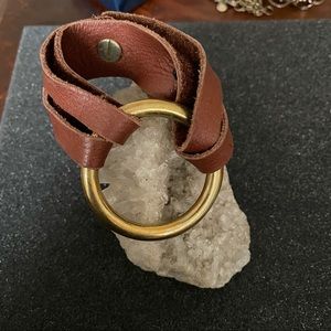 Magnolia leather brass Boho bracelet